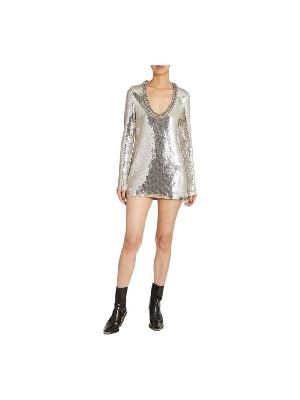 Rabanne Silver Sequined V-neck Minidress Size 4 (36)